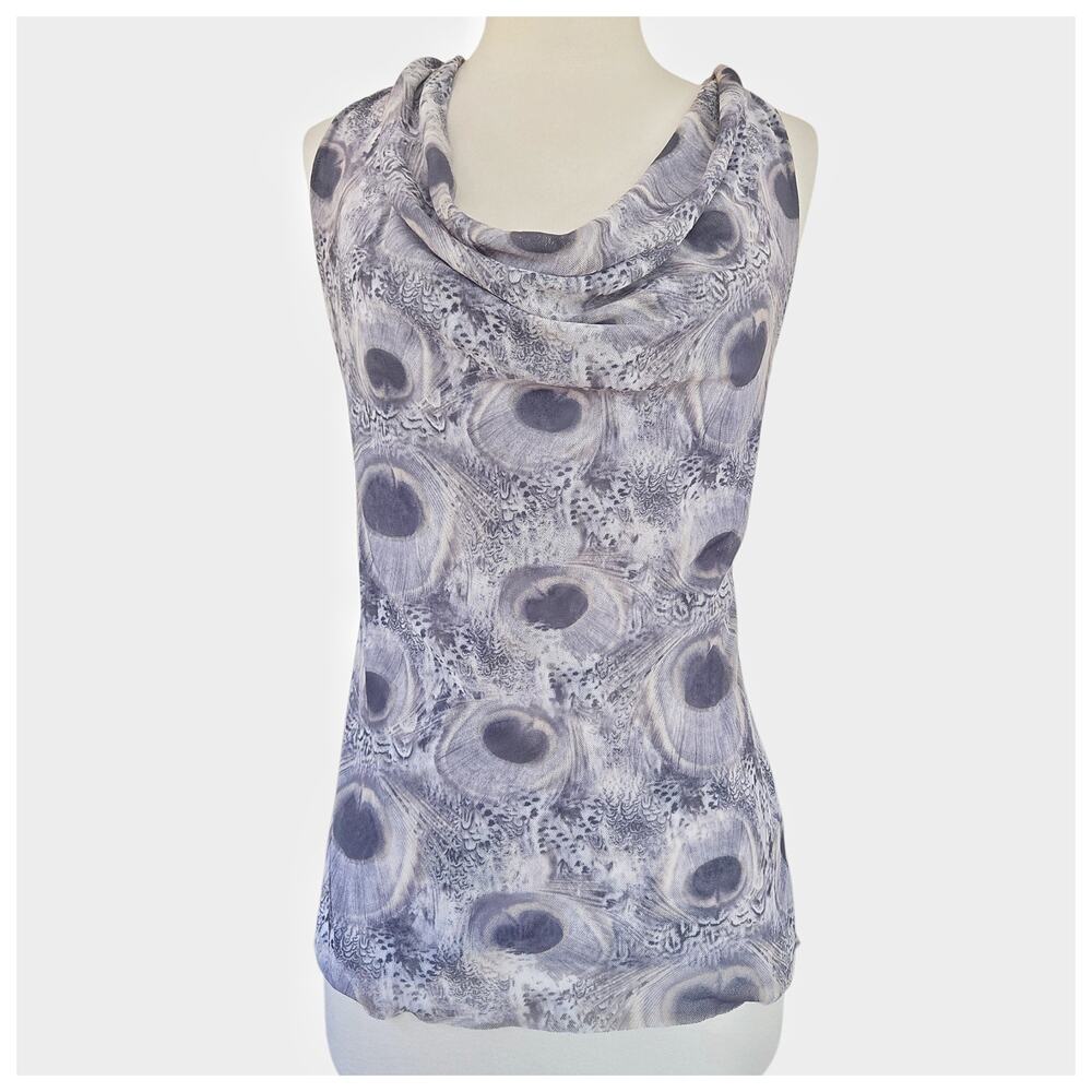 Micro Mesh Peacock Feather Cowl Neck Tank Top Y2K Size Large